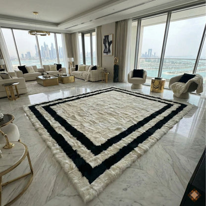 Natural Sheepskin Rug,Modern Handmade Black & White Living Room Accent
