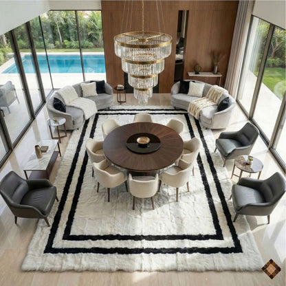 Natural Sheepskin Rug,Modern Handmade Black & White Living Room Accent