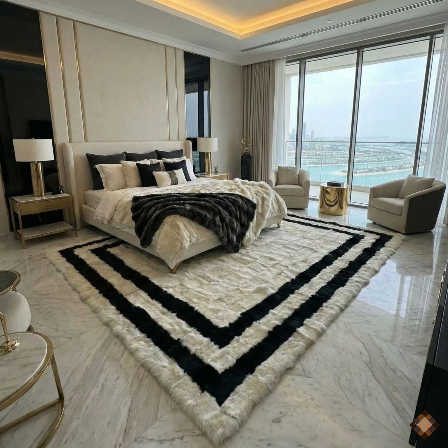 Ivory & Black Handmade Sheepskin Area Rug | Luxury Natural Rug