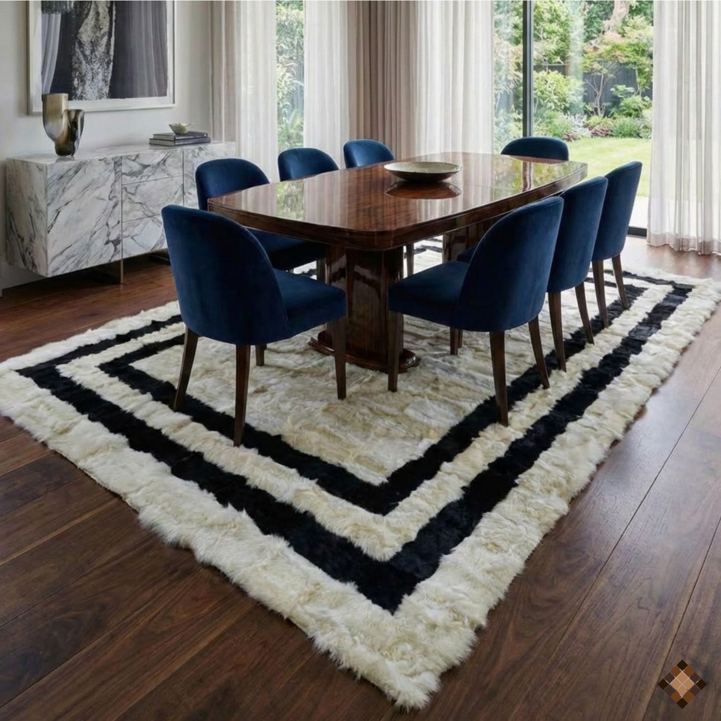 Natural Sheepskin Rug,Modern Handmade Black & White Living Room Accent