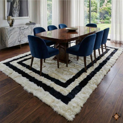 Natural Sheepskin Rug,Modern Handmade Black & White Living Room Accent