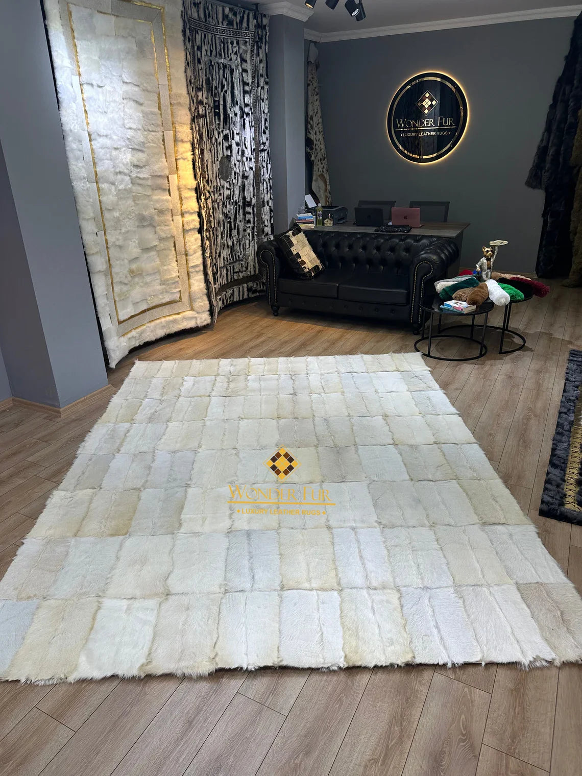 Large 10x12 White Elegant Fluffy Goatskin Rug,Luxury Handmade Soft Rug