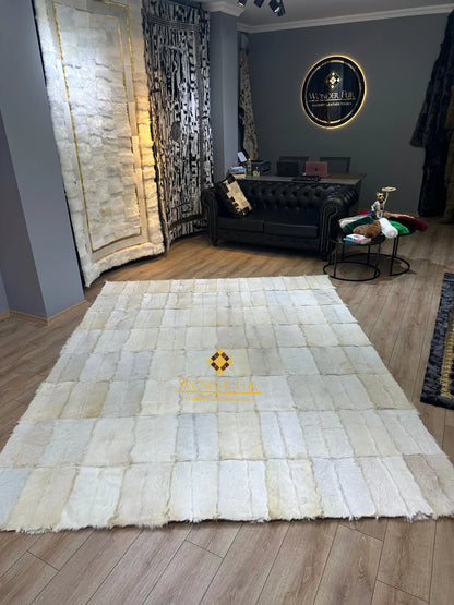 Large 10x12 White Elegant Fluffy Goatskin Rug,Luxury Handmade Soft Rug