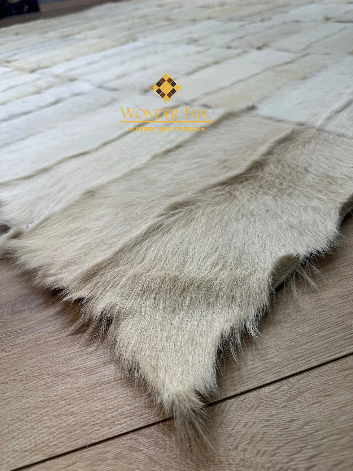 Large 10x12 White Elegant Fluffy Goatskin Rug,Luxury Handmade Soft Rug