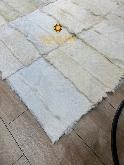 Large 10x12 White Elegant Fluffy Goatskin Rug,Luxury Handmade Soft Rug