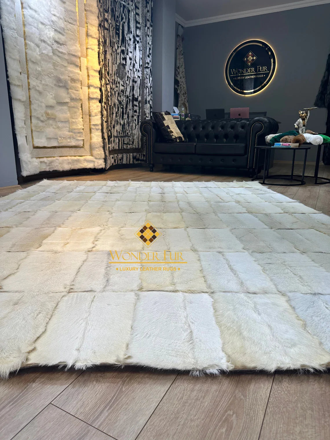 Large 10x12 White Elegant Fluffy Goatskin Rug,Luxury Handmade Soft Rug