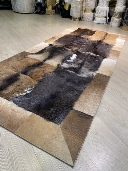 Long-haired Goat Skin Area Rug, Patchwork Goat Hide Rug 8x10