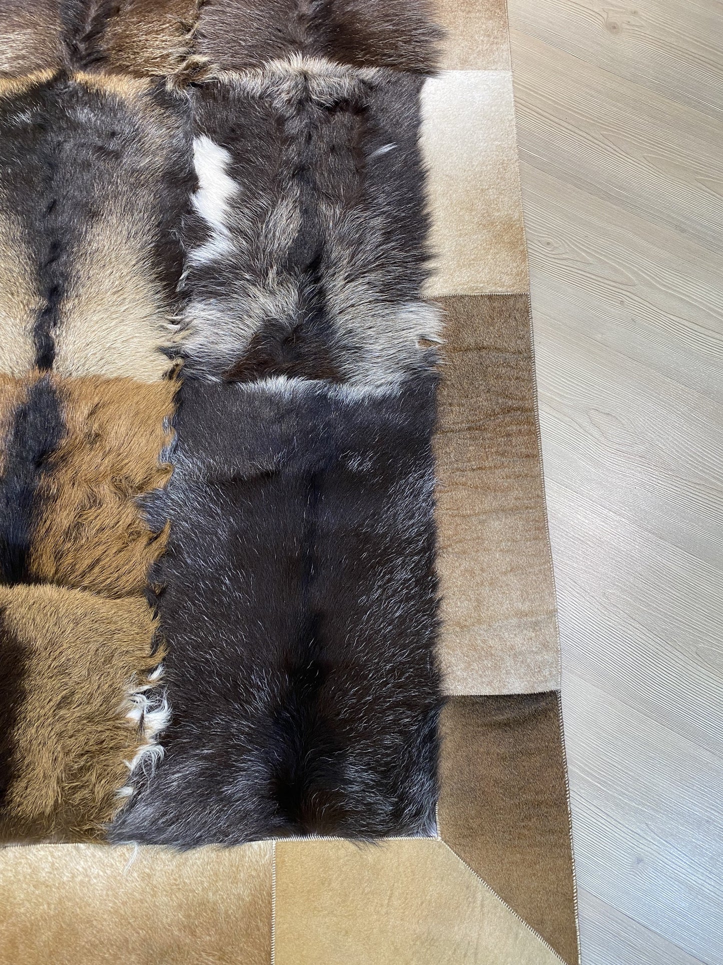 Long-haired Goat Skin Area Rug, Patchwork Goat Hide Rug 8x10