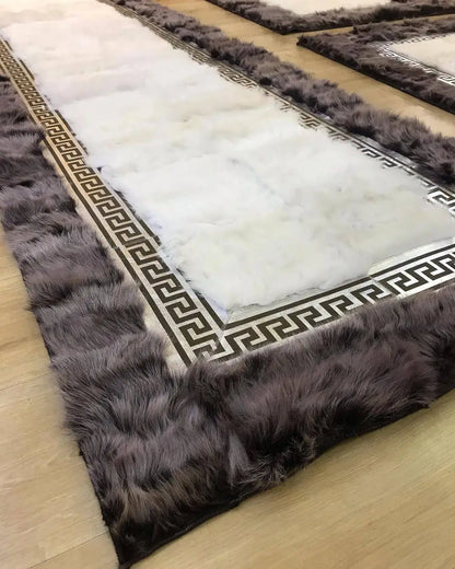 Luxury Gray And White Original Sheepskin Runner Handmade Corridor Rug