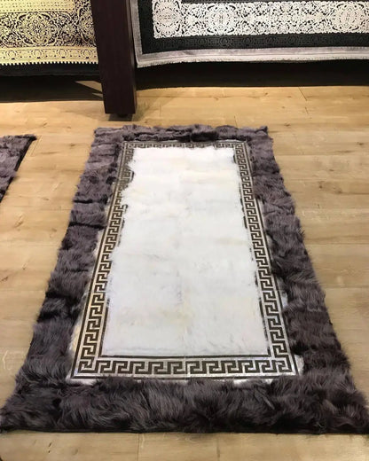 Luxury Gray And White Original Sheepskin Runner Handmade Corridor Rug