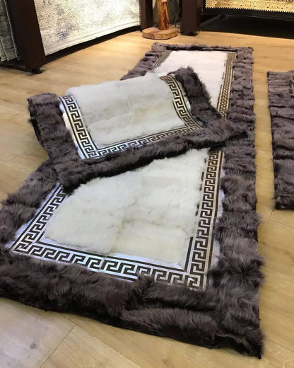 Luxury Gray And White Original Sheepskin Runner Handmade Corridor Rug