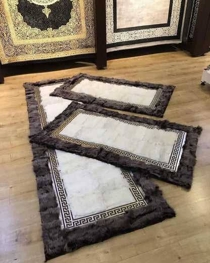 Luxury Gray And White Original Sheepskin Runner Handmade Corridor Rug