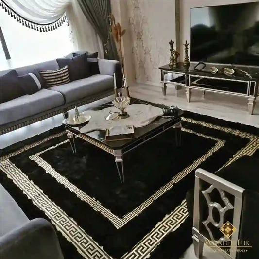 Genuine Black And Gold Sheepskin Handmade Soft Modern Living Room Rug