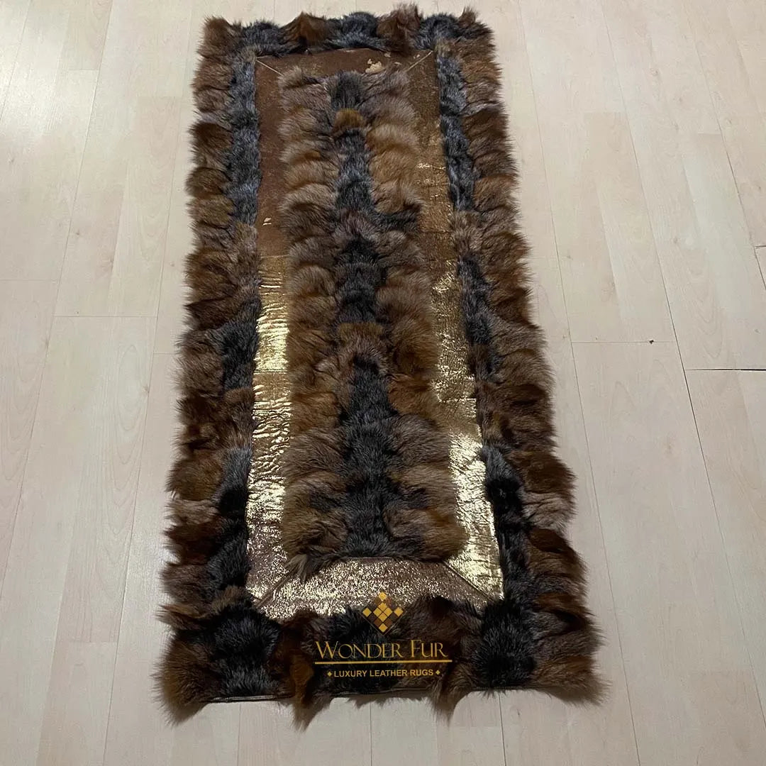 Luxury Brown Fox Fur Rug, Fluffy Natural Fox Fur Runner Rug