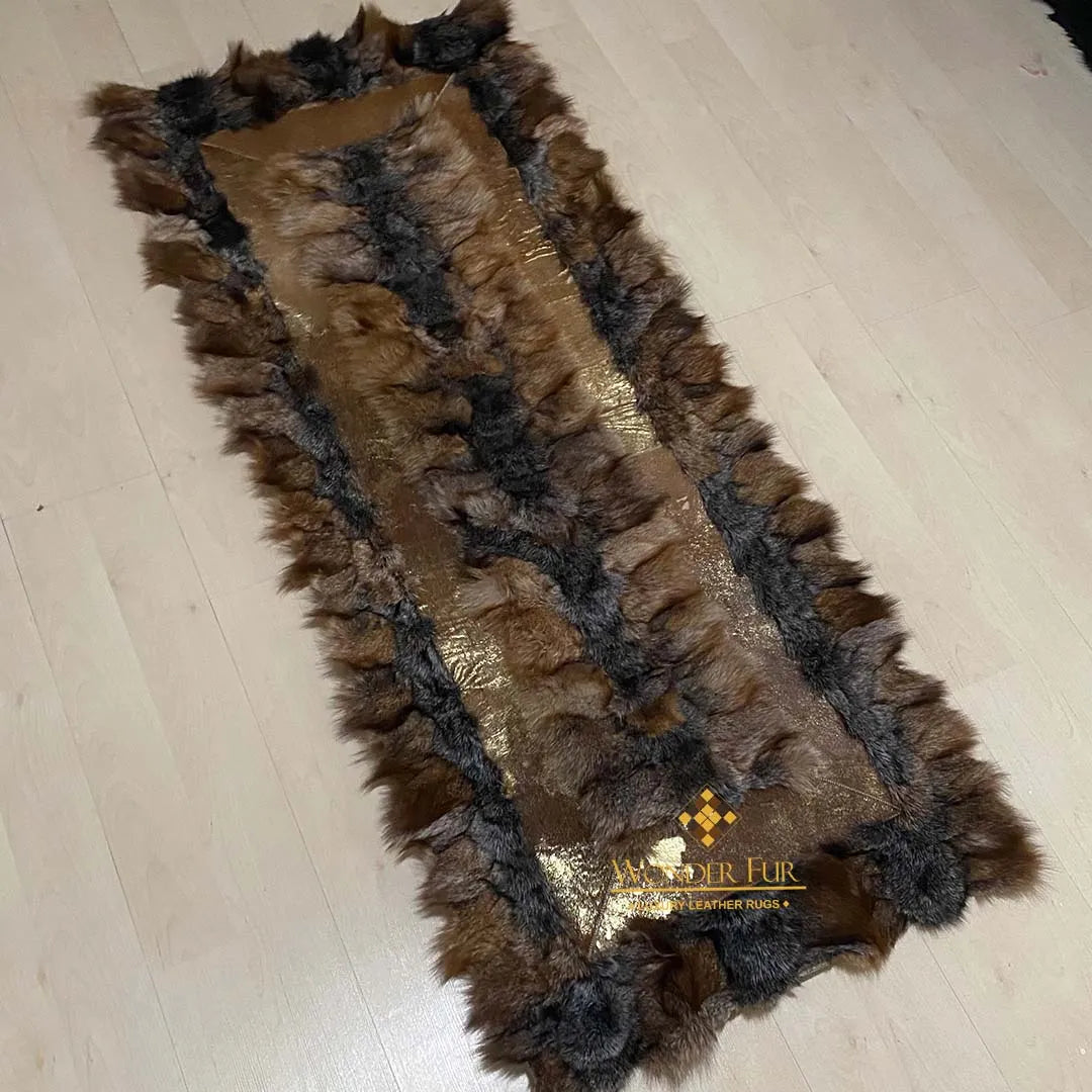 Luxury Brown Fox Fur Rug, Fluffy Natural Fox Fur Runner Rug