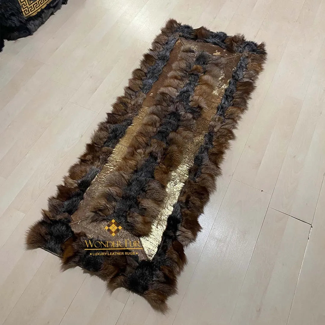 Luxury Brown Fox Fur Rug, Fluffy Natural Fox Fur Runner Rug