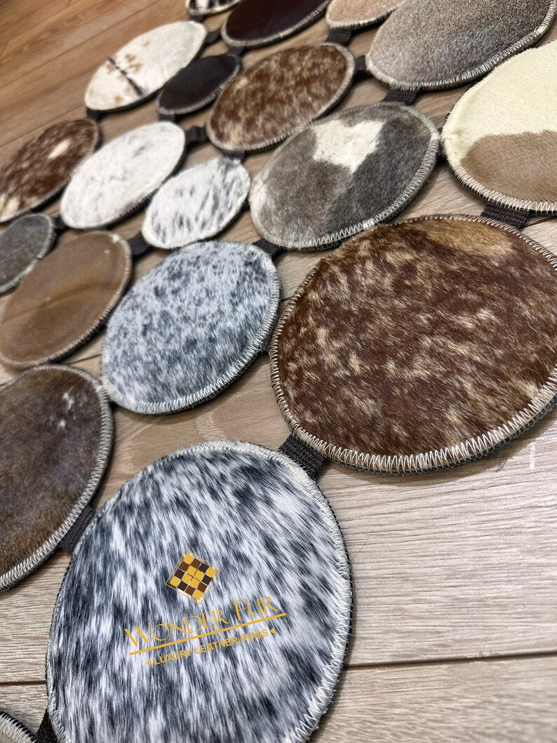 Luxury Design Handmade Cowhide Patchwork Rug, Boho Style Runner Rug for Hallway