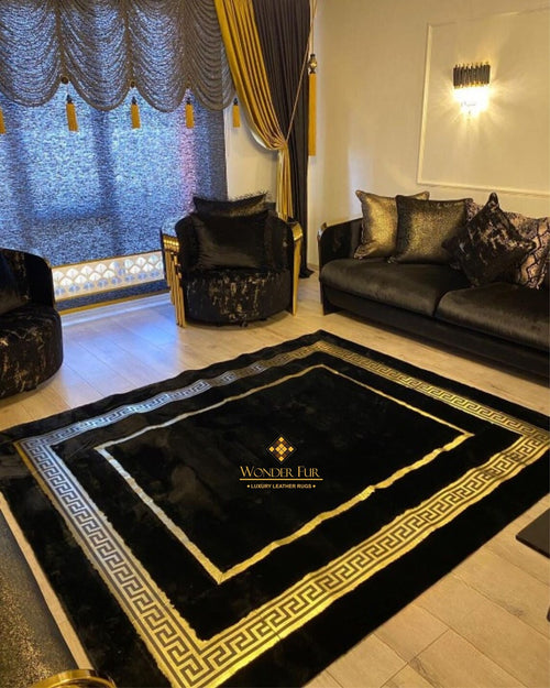 Luxury Elegant Extra Soft Black And Gold Faux Fur Living Room Carpet