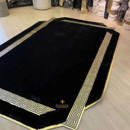 Luxury Handmade Black And Gold Faux Fur Living Room Fluffy Soft Carpet