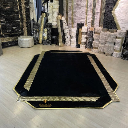 Luxury Handmade Black And Gold Faux Fur Living Room Fluffy Soft Carpet