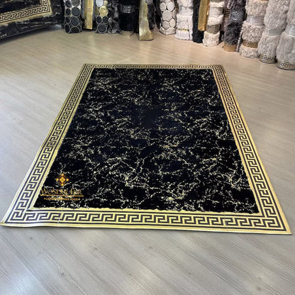 Luxury Handmade Black And Gold Faux Fur Office Rug , Plush Soft Carpet