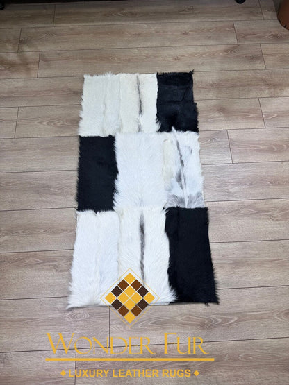 Luxury Handmade Black And White Real Goatskin Area 4x6 Office Soft Rug