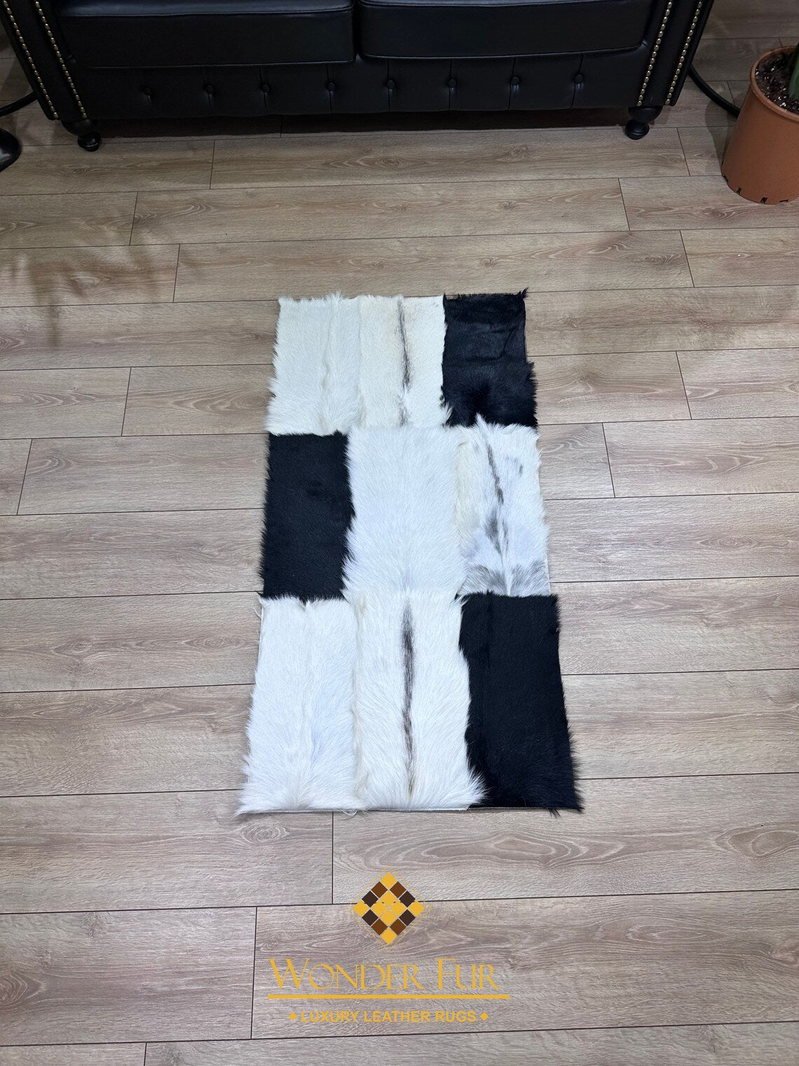 Luxury Handmade Black And White Real Goatskin Area 4x6 Office Soft Rug