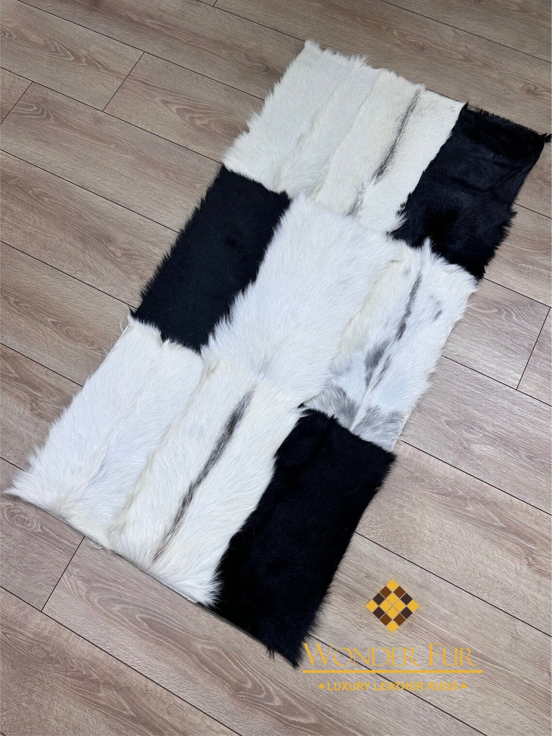 Luxury Handmade Black And White Real Goatskin Area 4x6 Office Soft Rug