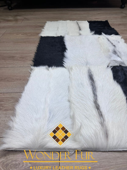 Luxury Handmade Black And White Real Goatskin Area 4x6 Office Soft Rug