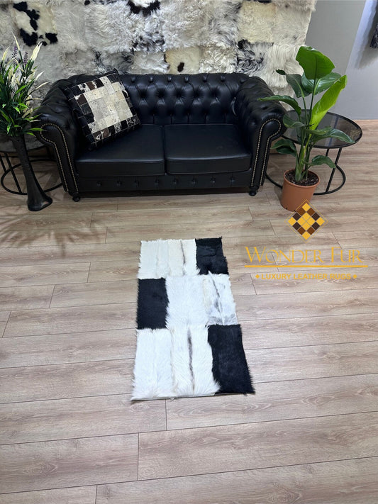 Luxury Handmade Black And White Real Goatskin Area 4x6 Office Soft Rug