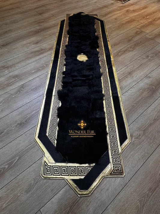 Luxury Handmade Black Home Decor Runner Rug , Patchwork Non Slip Rug