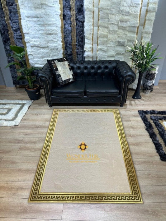 Luxury Handmade Cream And Gold Faux Fur Large Living Room Soft Carpet