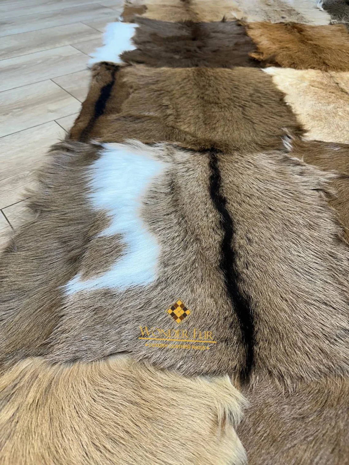 Luxury Handmade Decorative Brown Organic Goatskin Fluffy Soft Area Rug