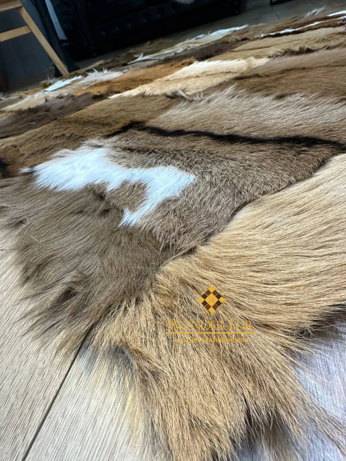 Luxury Handmade Decorative Brown Organic Goatskin Fluffy Soft Area Rug