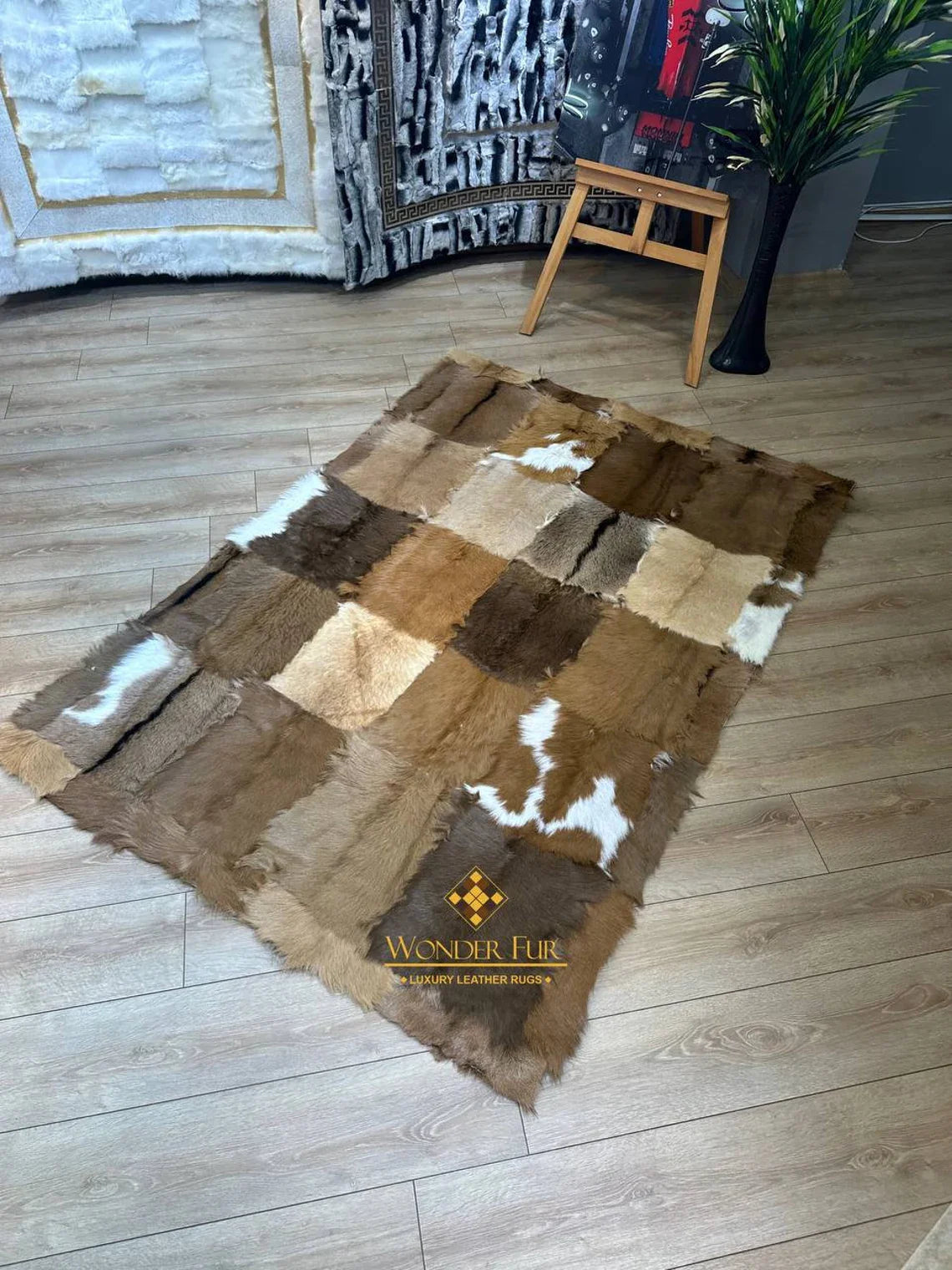 Luxury Handmade Decorative Brown Organic Goatskin Fluffy Soft Area Rug