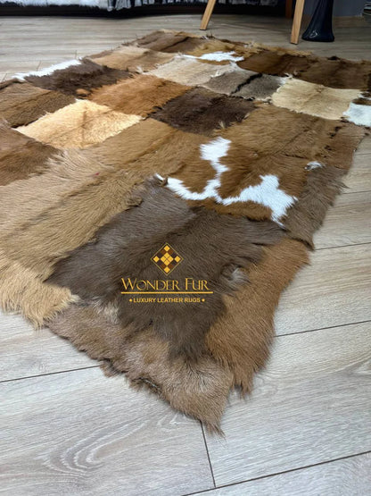 Luxury Handmade Decorative Brown Organic Goatskin Fluffy Soft Area Rug