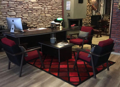 Luxury Handmade Red And Black Natural Cowhide Leather Office Area Rug