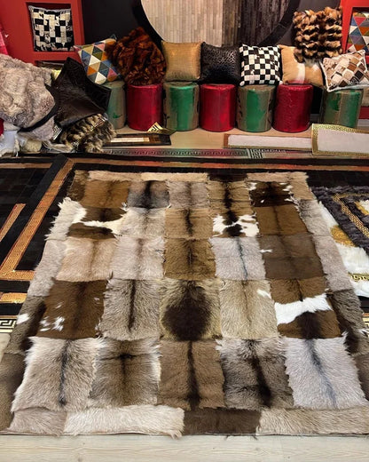 Luxury Handmade Soft Brown Goatskin Large Living Room Rug,Non Slip Rug