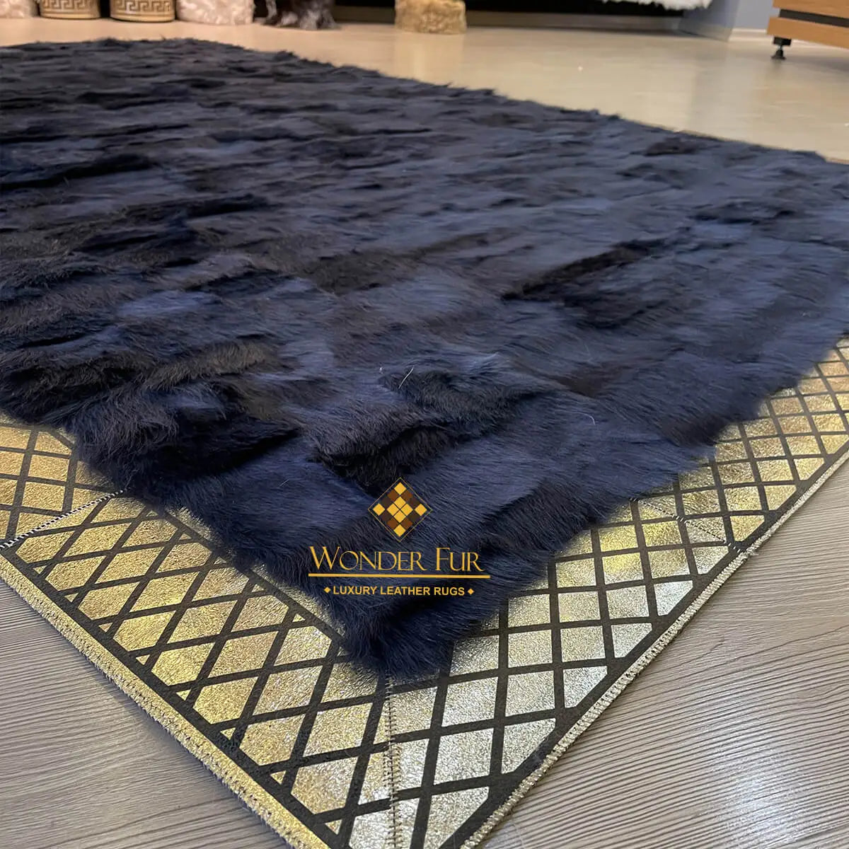 Luxury Large Black Gold Sheepskin Wool Rug, Fluffy Area Rug