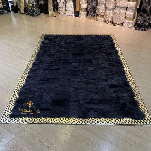 Luxury Large Black Gold Sheepskin Wool Rug, Fluffy Area Rug