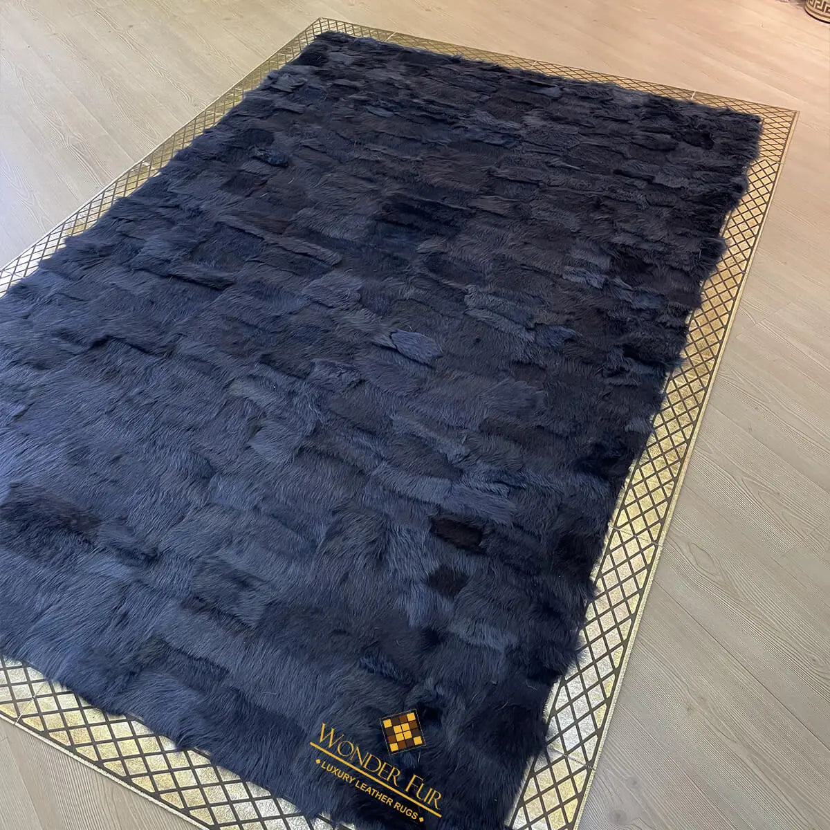 Luxury Large Black Gold Sheepskin Wool Rug, Fluffy Area Rug