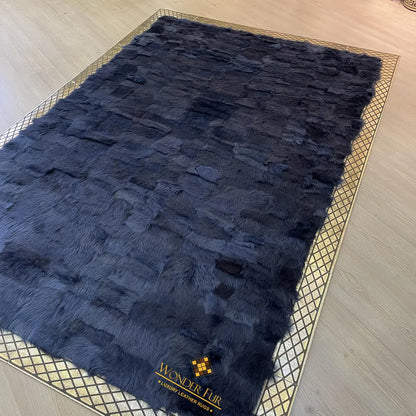 Luxury Large Black Gold Sheepskin Wool Rug, Fluffy Area Rug