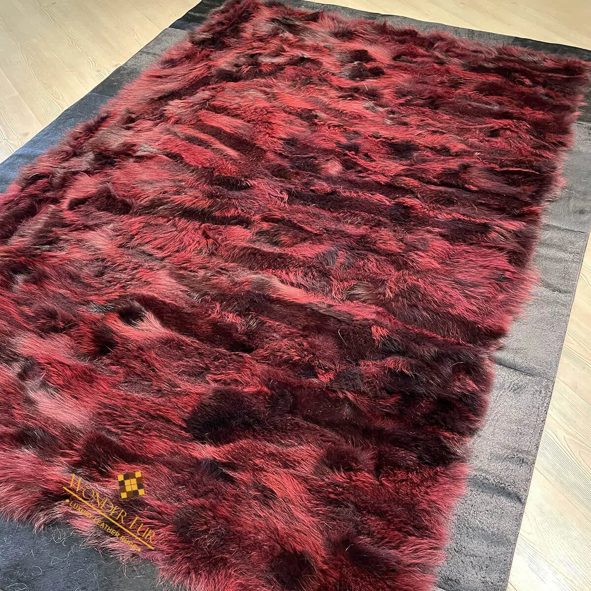 Luxury Modern Designed Real Fox Fur 8x10 Carpet, Red Handmade Fox Fur Area Rug