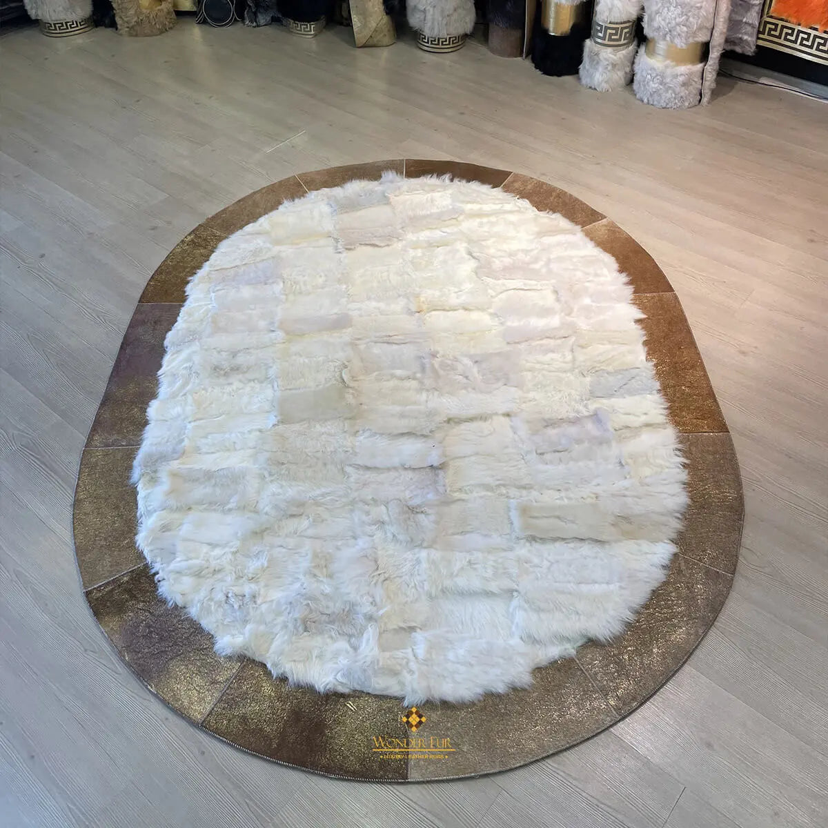 Luxury Oval Sheepskin Rug, Cream White Real Sheepskin Handmade Rug