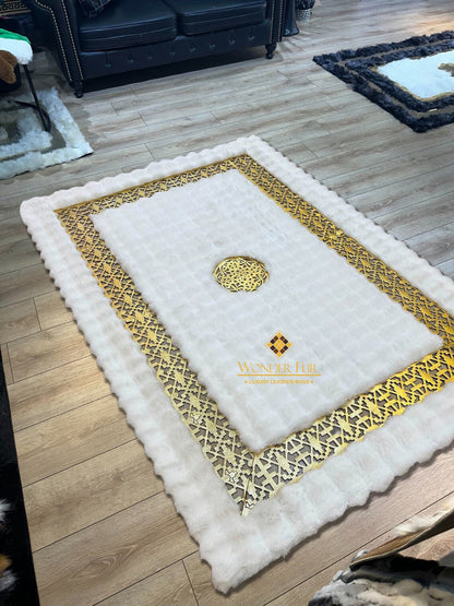 Luxury Plush Handmade White And Gold Soft Faux Fur Bedroom Rug