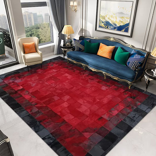 Luxury Red Black Handmade Original Cowhide Leather Living Room Rug