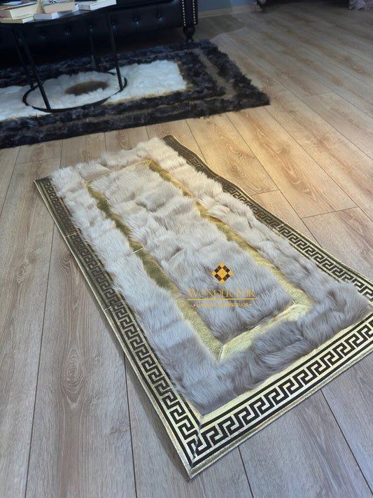 Luxury Shaggy White Gold Unique Sheepskin Runner Rug , Non Slip Carpet