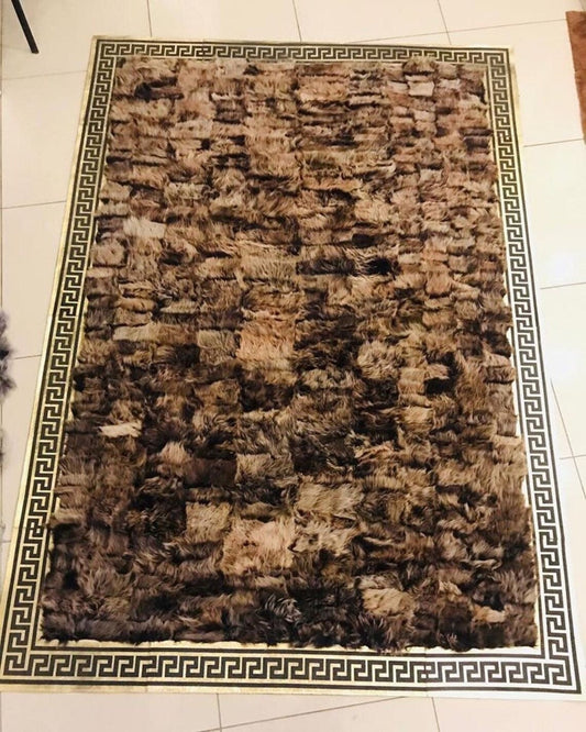 Luxury Soft Brown Gold Large Office Rug , Shaggy Wool Patchwork Carpet