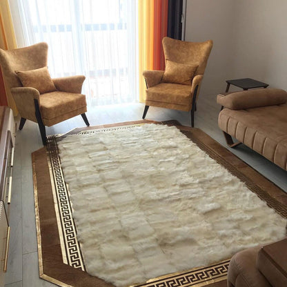 Luxury White Sheepskin Area Rug, Handmade Sheepskin Patchwork Rug, Natural Soft Hair Large Carpet for Floor Decoration, Office Rug, Boho Rug