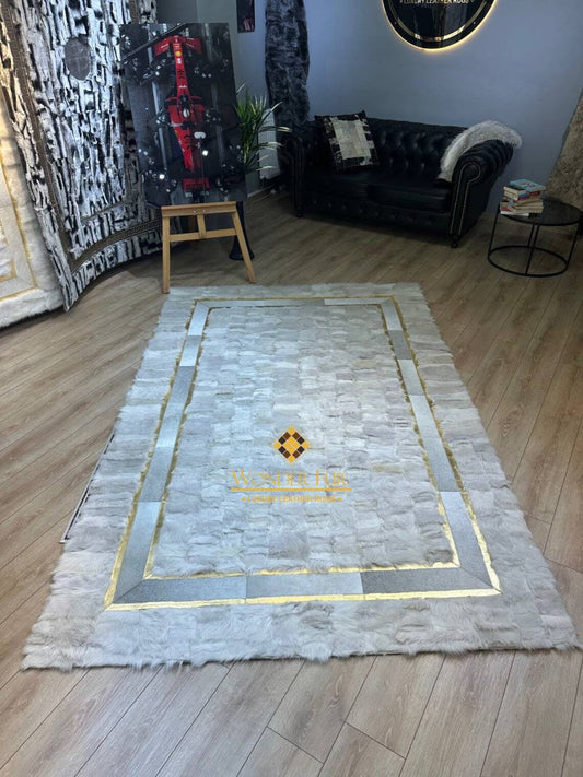  Luxury White Natural Sheepskin Rug, Handmade White Soft Area 8 x 10 Floor Fur Rug
